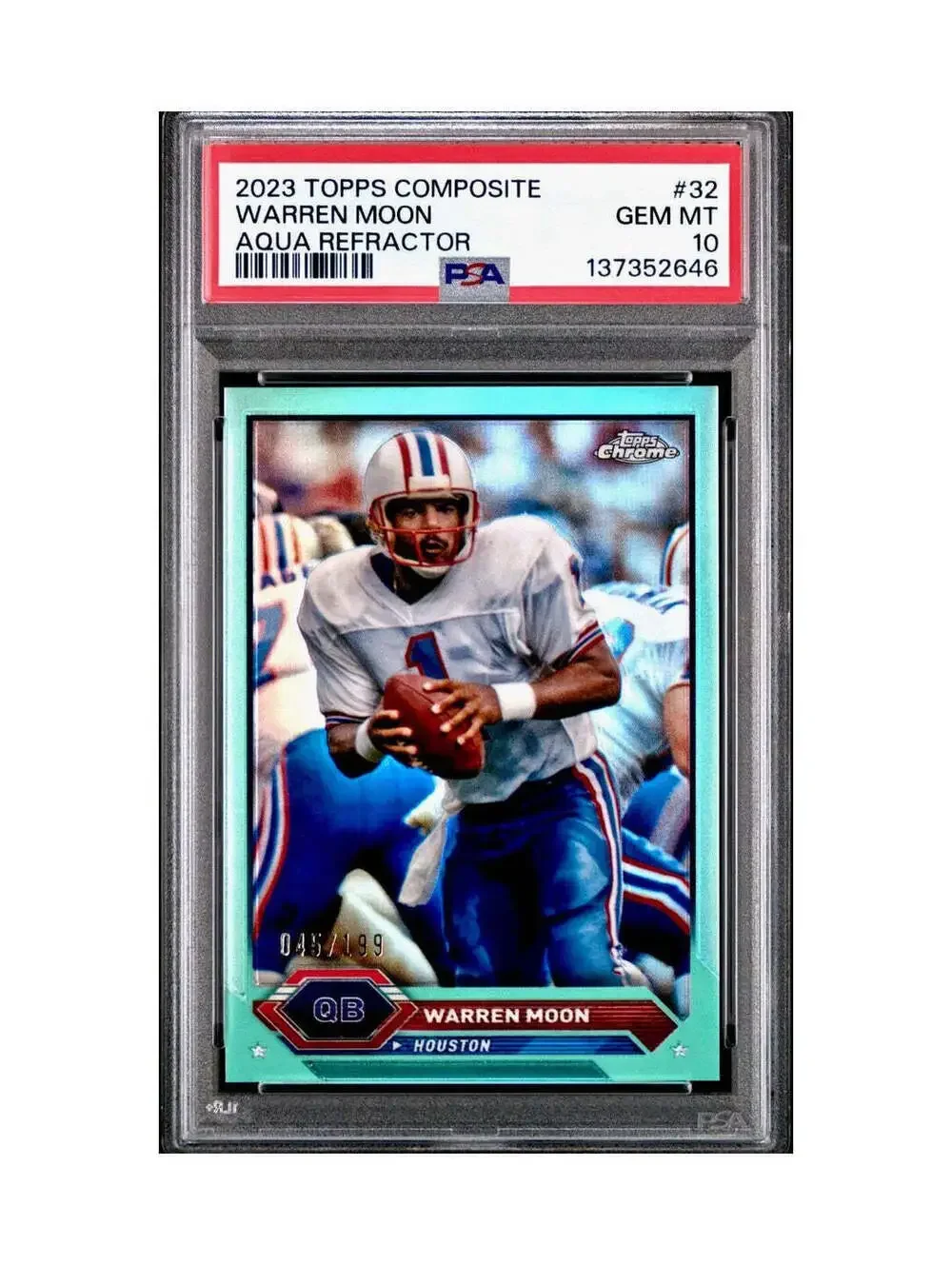 Warren Moon 2023 Topps Chrome #32 045/199 Aqua Refractor PSA 10 Gem Mint